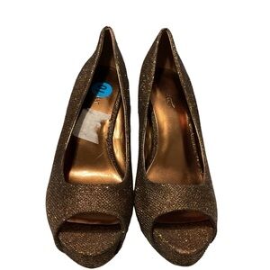 NINE WEST Peep Toe heels - Brown and Gold Sparkle - Size‎ 10 M
